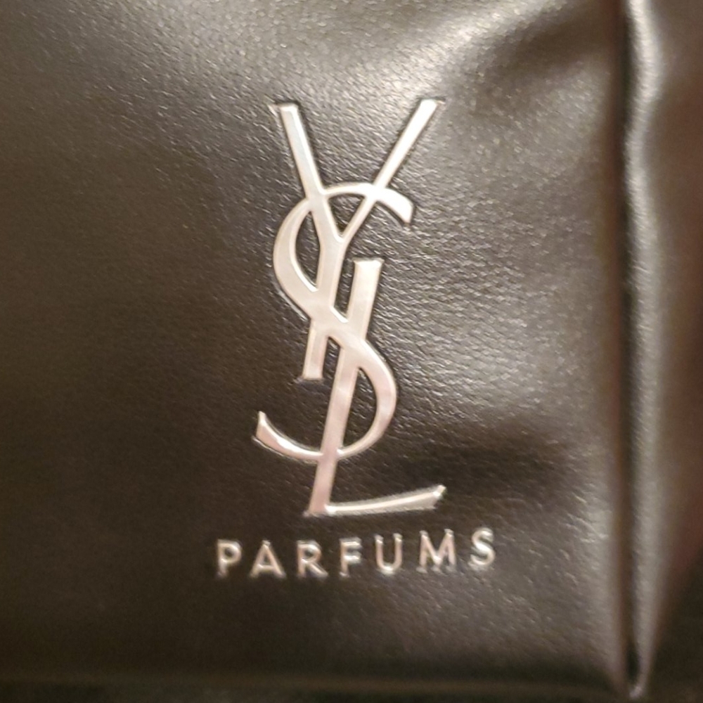 Yves Saint Laurent Black Leather Cosmetic Pouch with Silver Logo - Picture 2 of 9